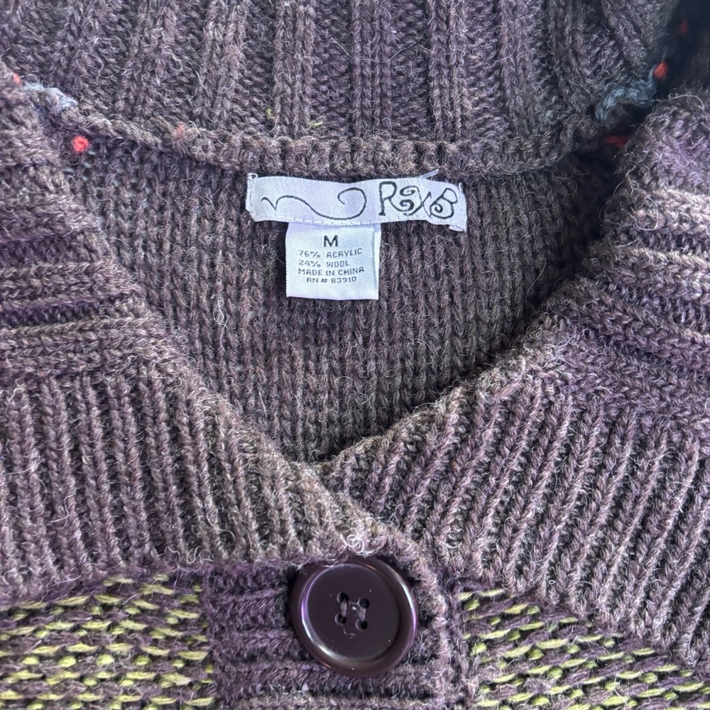 RXB Striped Brown Wool Blend Button-Up Women's Cardigan Sweater, Size M - Picture 3 of 6